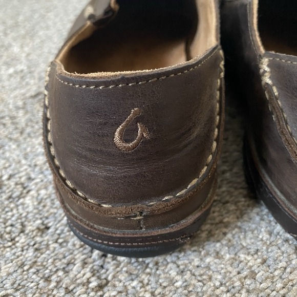 Olukai Moloa Slip On Shoes Men 10 EU 43 Brown Leather Loafer  Fold Down Heel - Picture 7 of 13